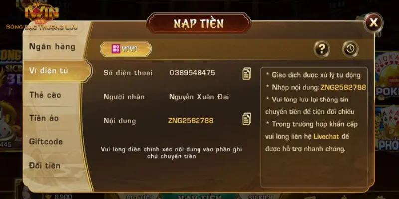 Thực hiện giao dịch sử dụng ví điện tử MoMo